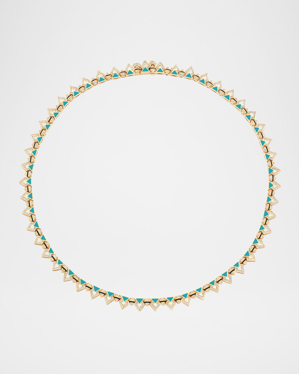Mosaic Necklace in 18K Yellow Gold with Turquoise Hyceram